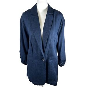 Jessica‎ London Women's Navy Linen Blend Blazer Size 16 Single Button